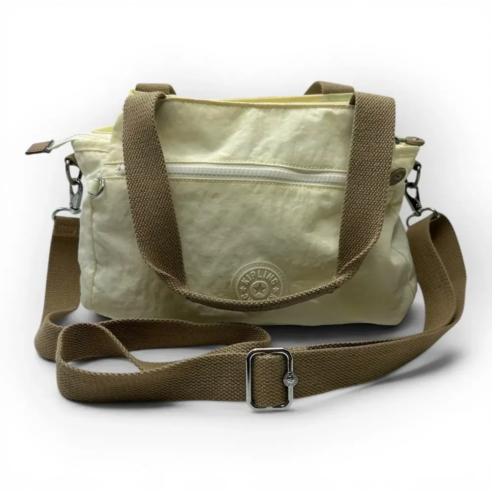 Kipling Elysia Medium Shoulder Bag Cream Nylon Multi Pocket AdjustableStrap